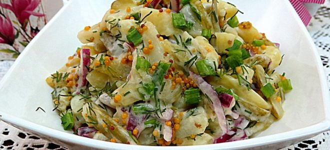 Салат с говядиной, солеными огурцами и картофелем